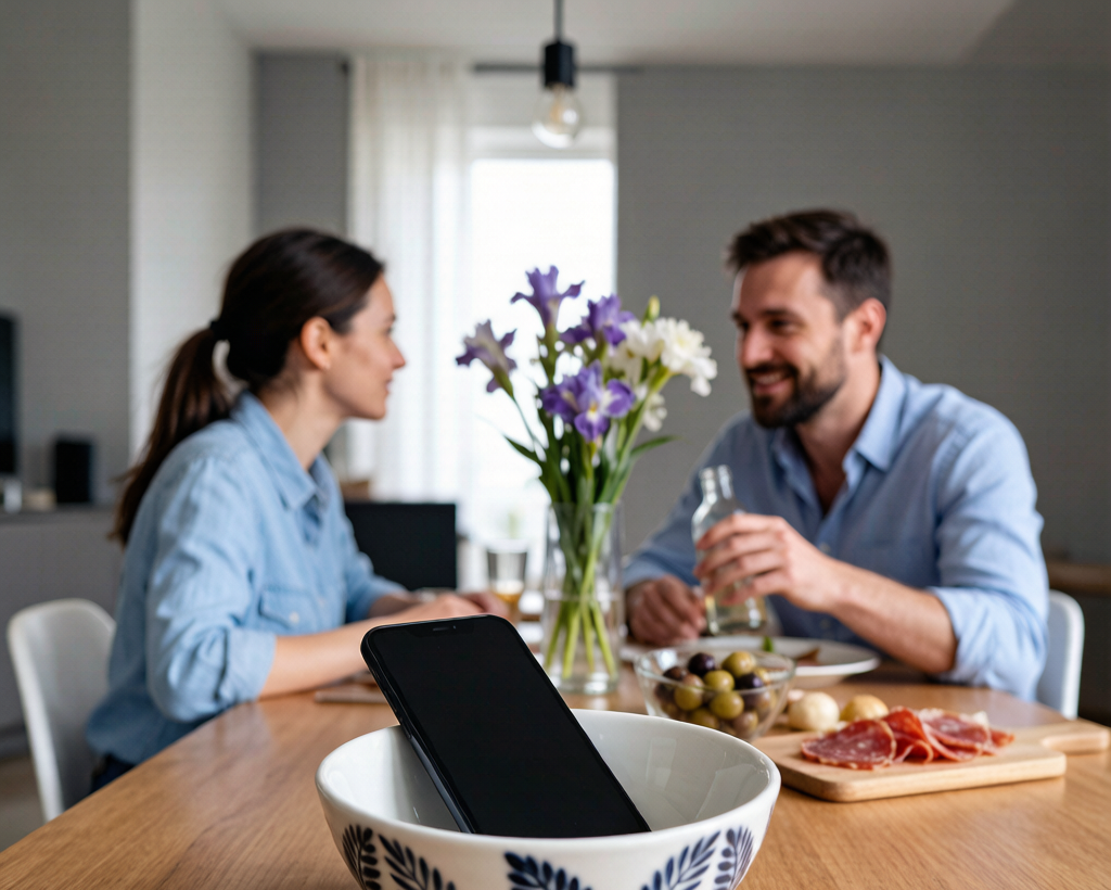Couple sitting on a couch, but each absorbed in their own phone
