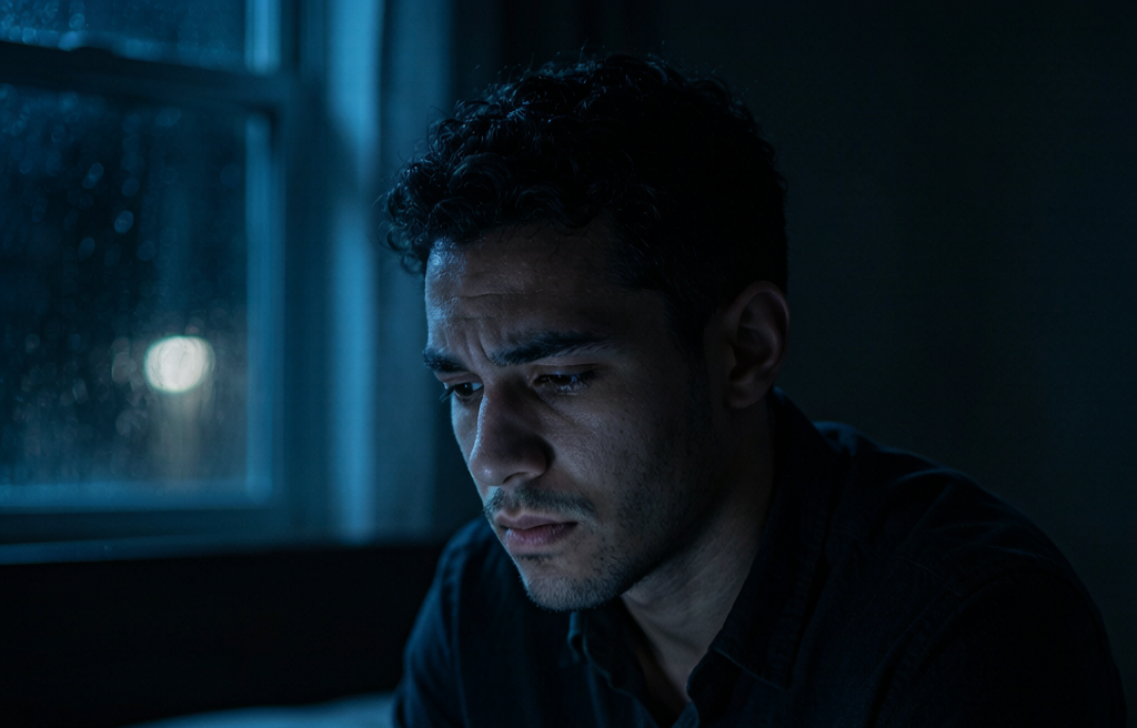 Person sitting alone on bed in silent withdrawal during relationship conflict